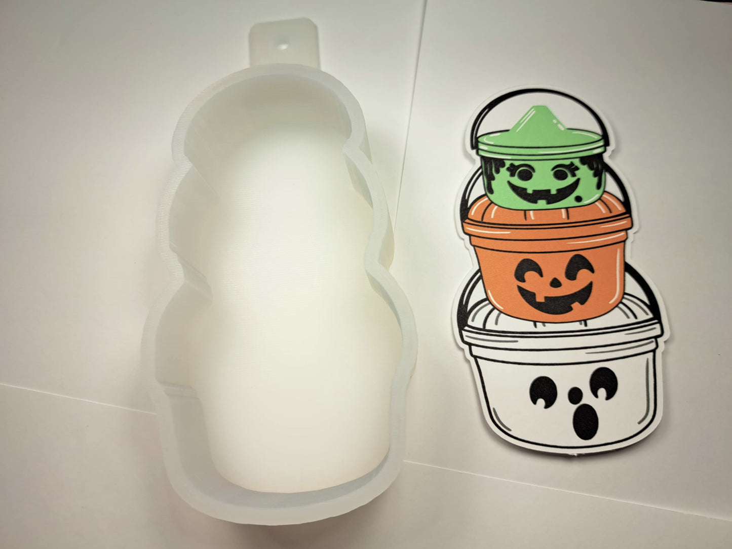 Stack of Halloween Buckets: Ghost, Witch & Pumpkin- Happy Meal Cardstock Silicone Mold, Aroma Bead Molds, Premium Cardstock Images