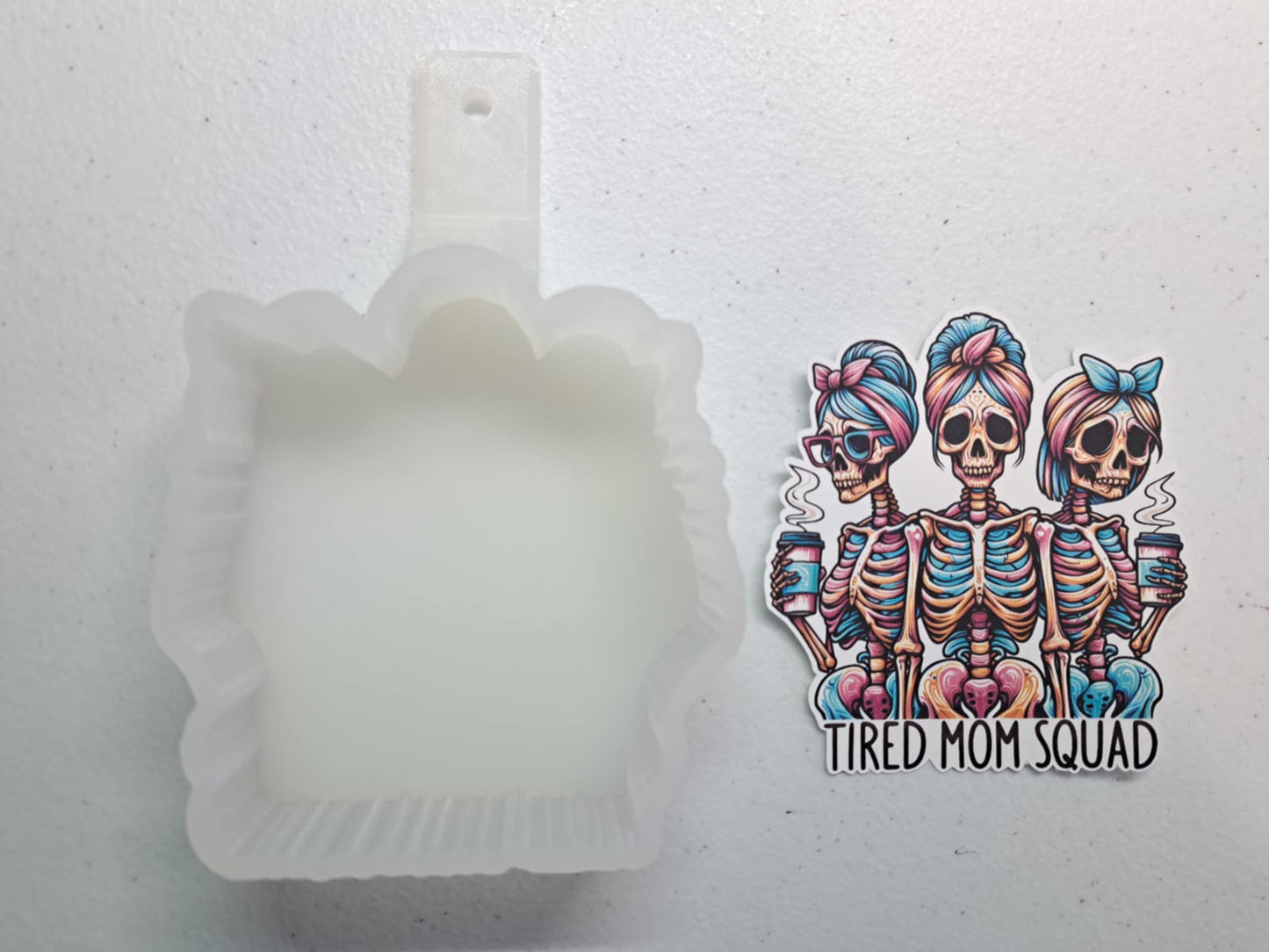 Tired Mom Squad: Skellie Girl with Coffee Cardstock Silicone Mold, Aroma Bead Molds, Premium Cardstock Images