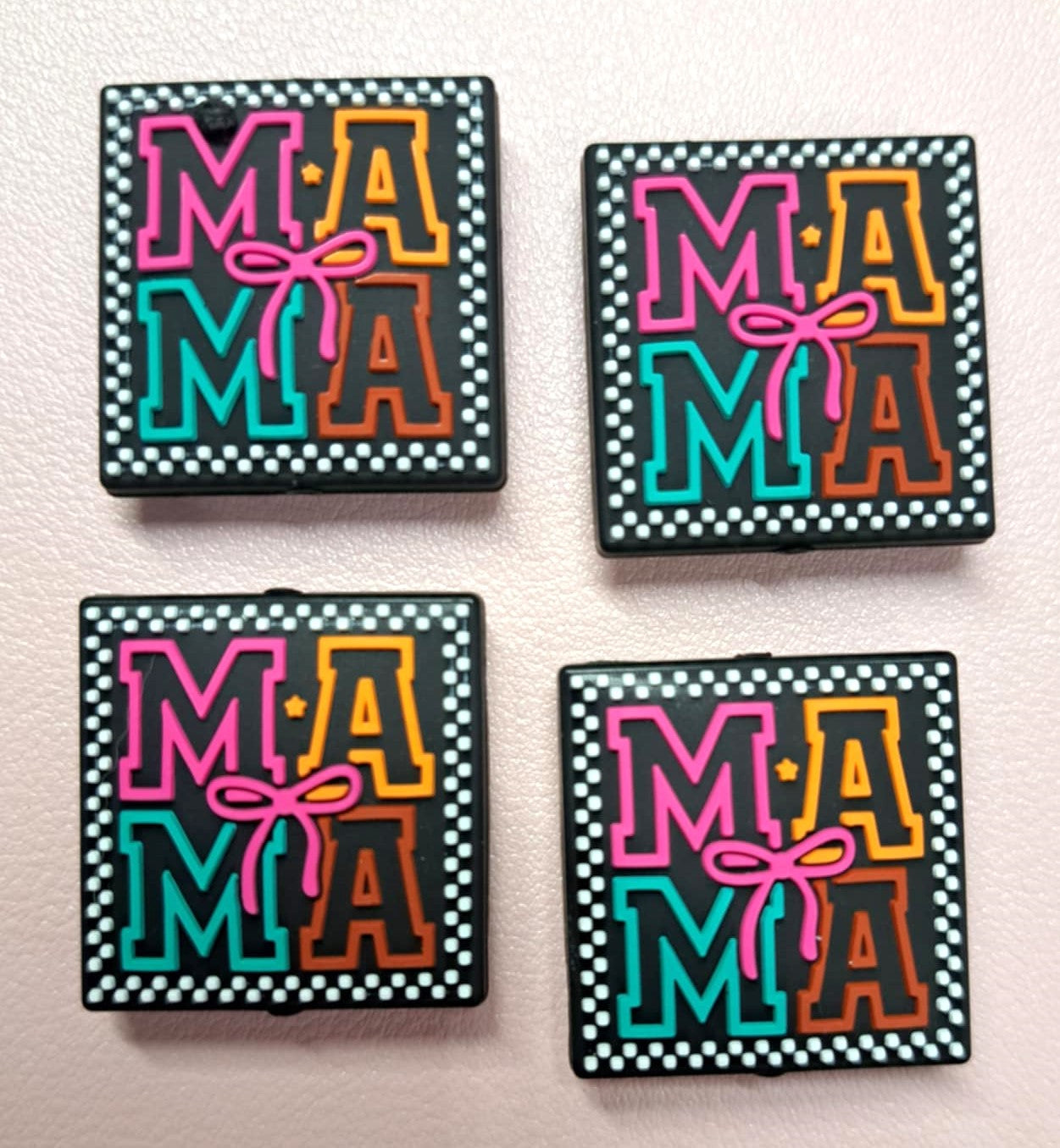 Mama Neon with Bow - Black Square Silicone Focal Bead