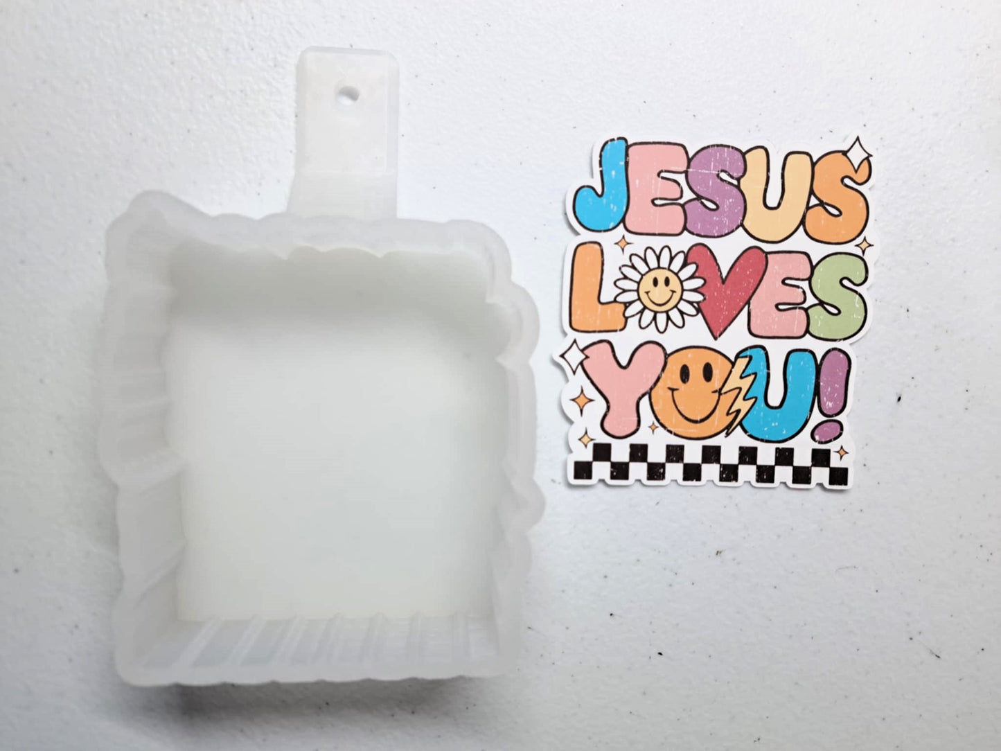 Jesus Loves You Groovy Distressed Cardstock Silicone Mold, Aroma Bead Molds, Premium Cardstock Images