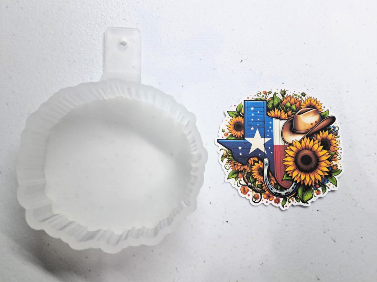 Texas State Flag Sunflowers Cowboy Hat & Horseshoe Cardstock Silicone Mold, Aroma Bead Molds, Premium Cardstock Images