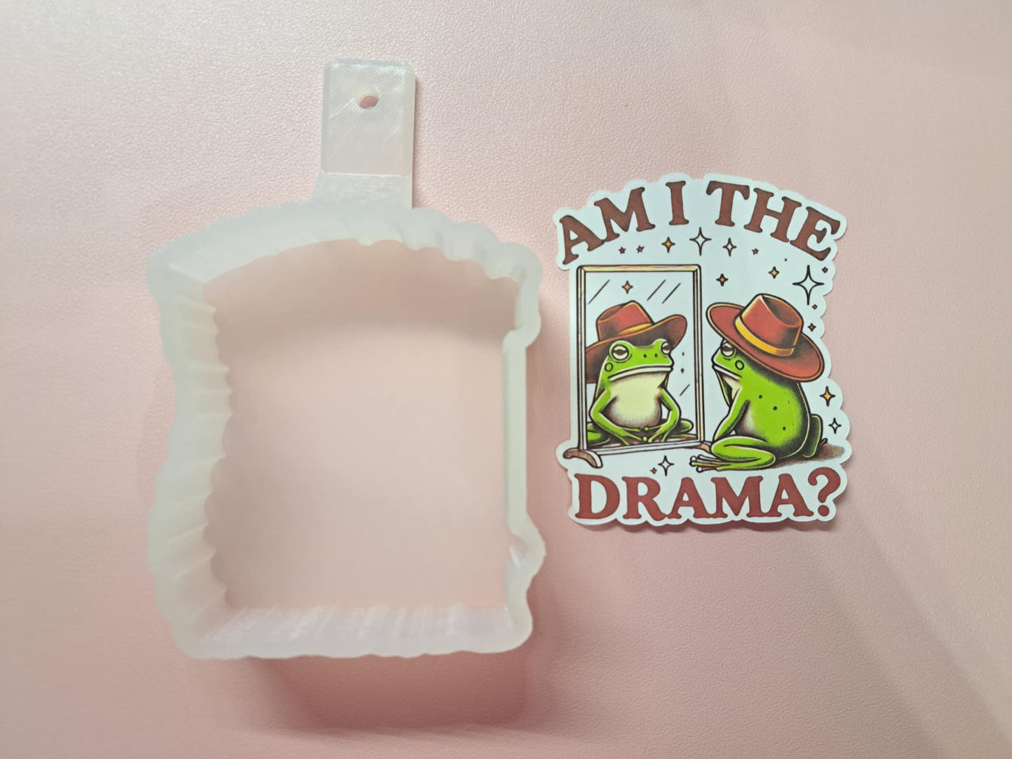 Am I The Drama? Frog in Mirror Cardstock Silicone Mold, Aroma Bead Molds, Car Freshies, Premium Cardstock Images