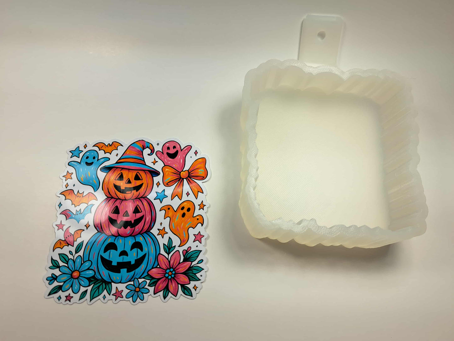Neon Stacked Pumpkins With Ghosts Cardstock Silicone Mold, Aroma Bead Molds, Premium Cardstock Images