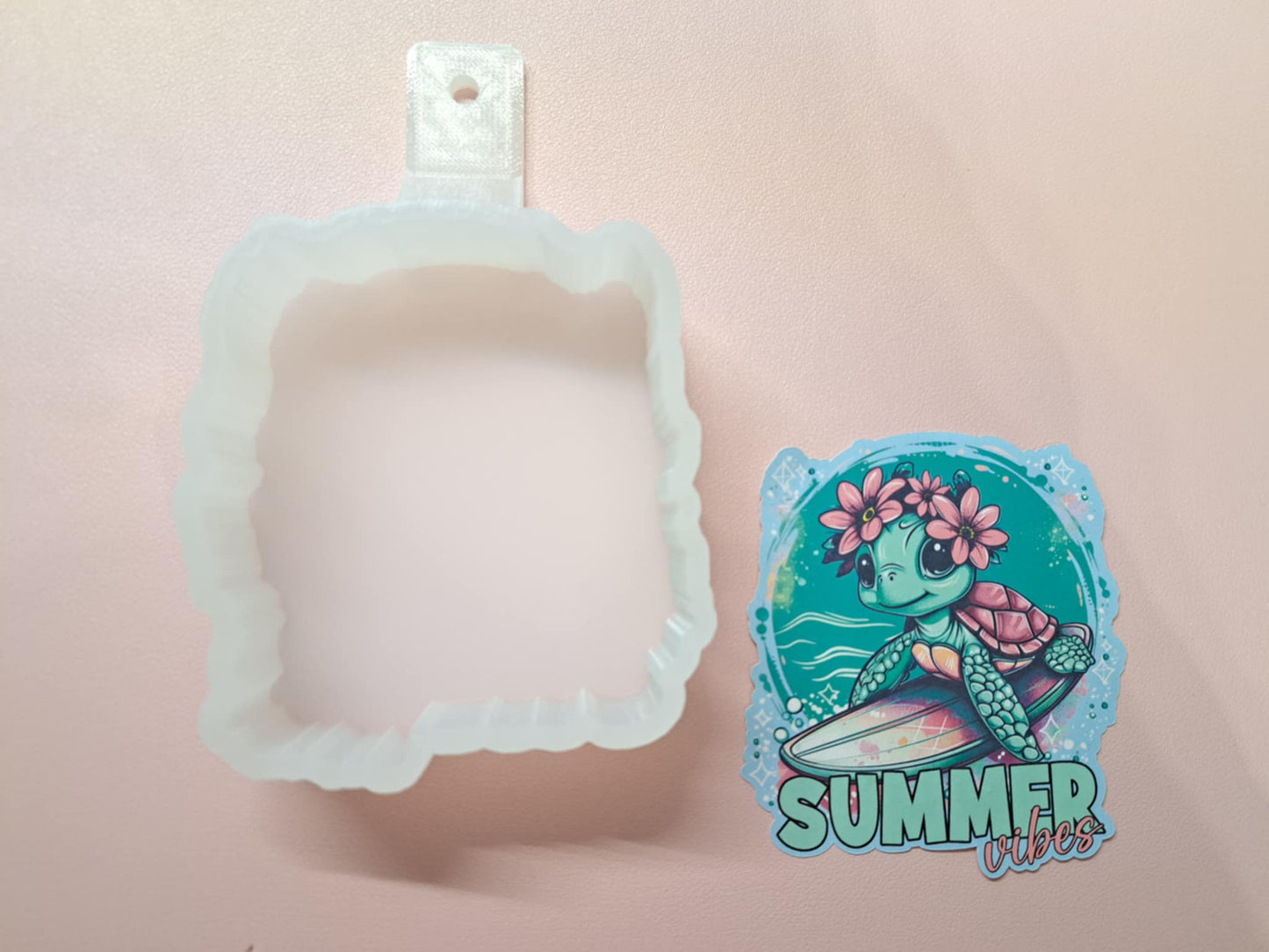 Summer Vibes Surfing Sea Turtle Cardstock Silicone Mold, Aroma Bead Molds, Premium Cardstock Images