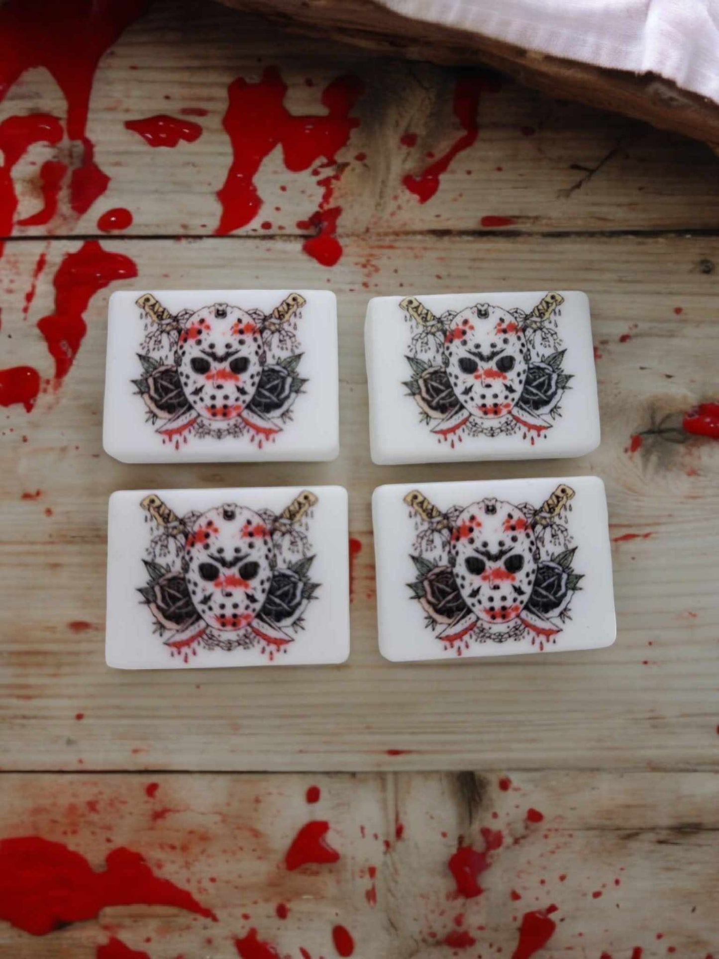 White Jason Mask with Knives Rectangle Silicone Focal Bead - 1263