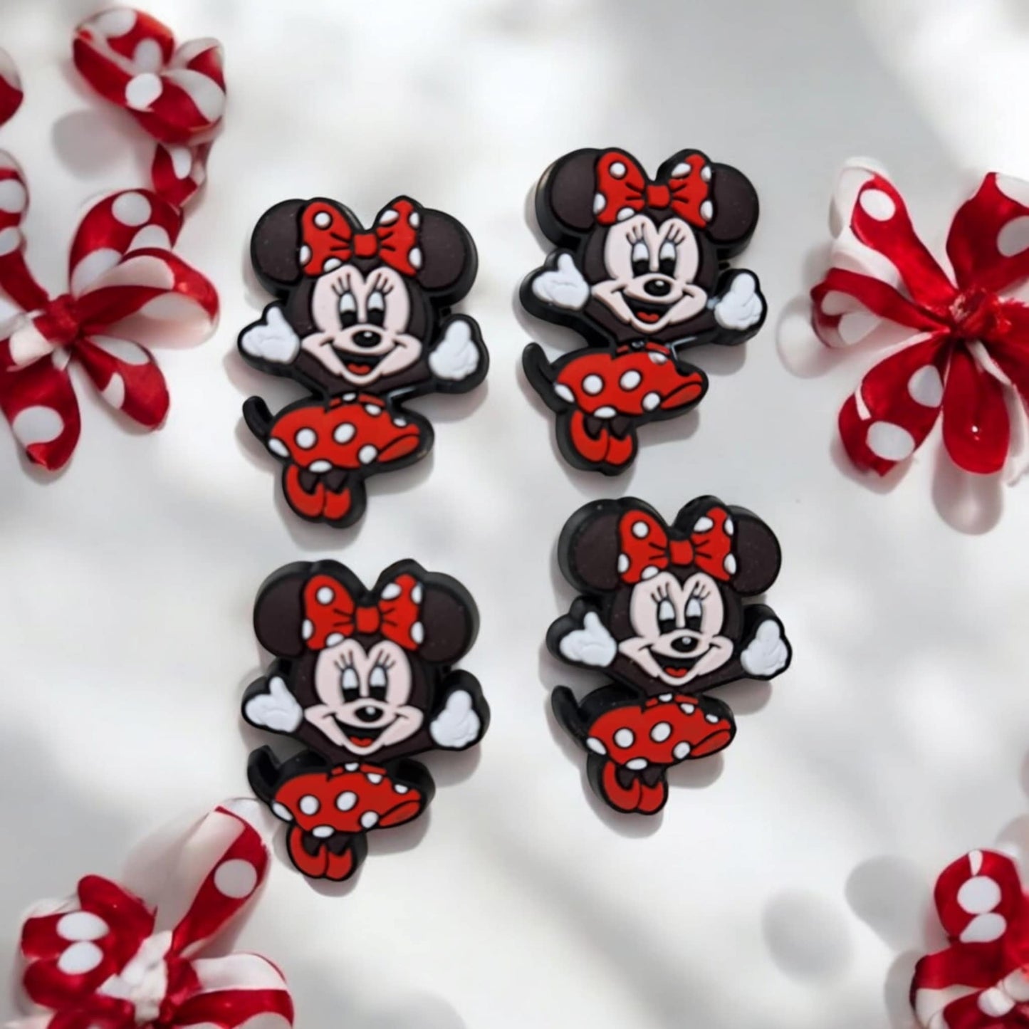 Minnie Full Body in Red & White Polka Dot Dress and Hair Bow Silicone Focal Bead