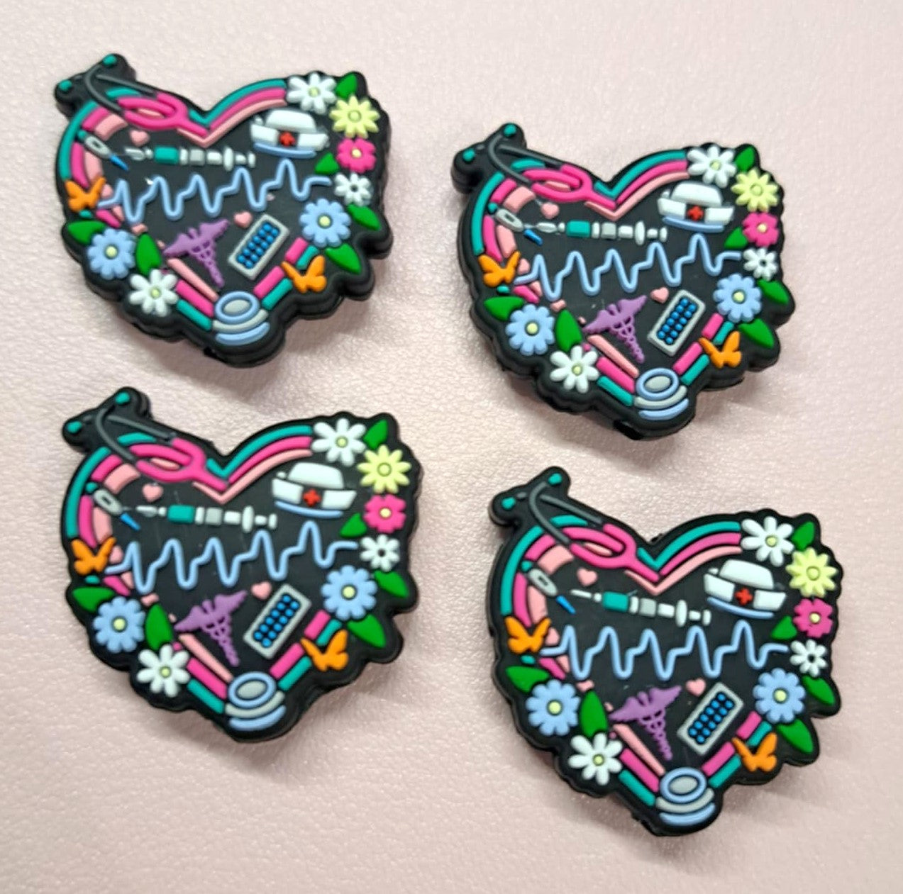 Nursing Heart Stethoscope with Flowers/Life Line Colorful Silicone Focal Bead