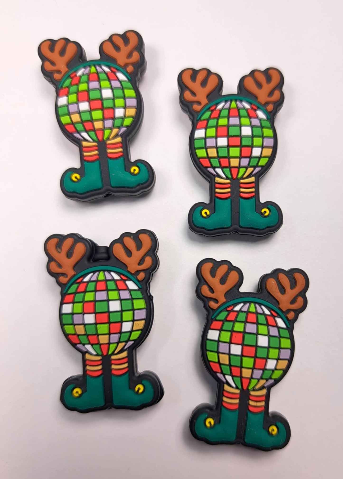 Disco Ball with Reindeer Ears and Elf Legs (Christmas) Silicone Focal Bead