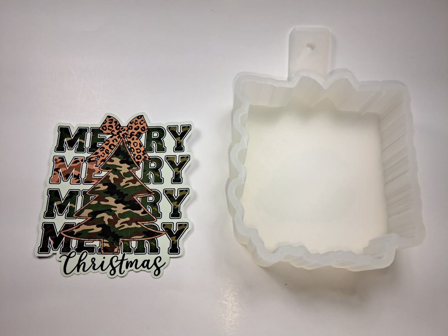 Merry Christmas Camo Tree for Cardstock Silicone Mold, Aroma Bead Molds, Premium Cardstock Images