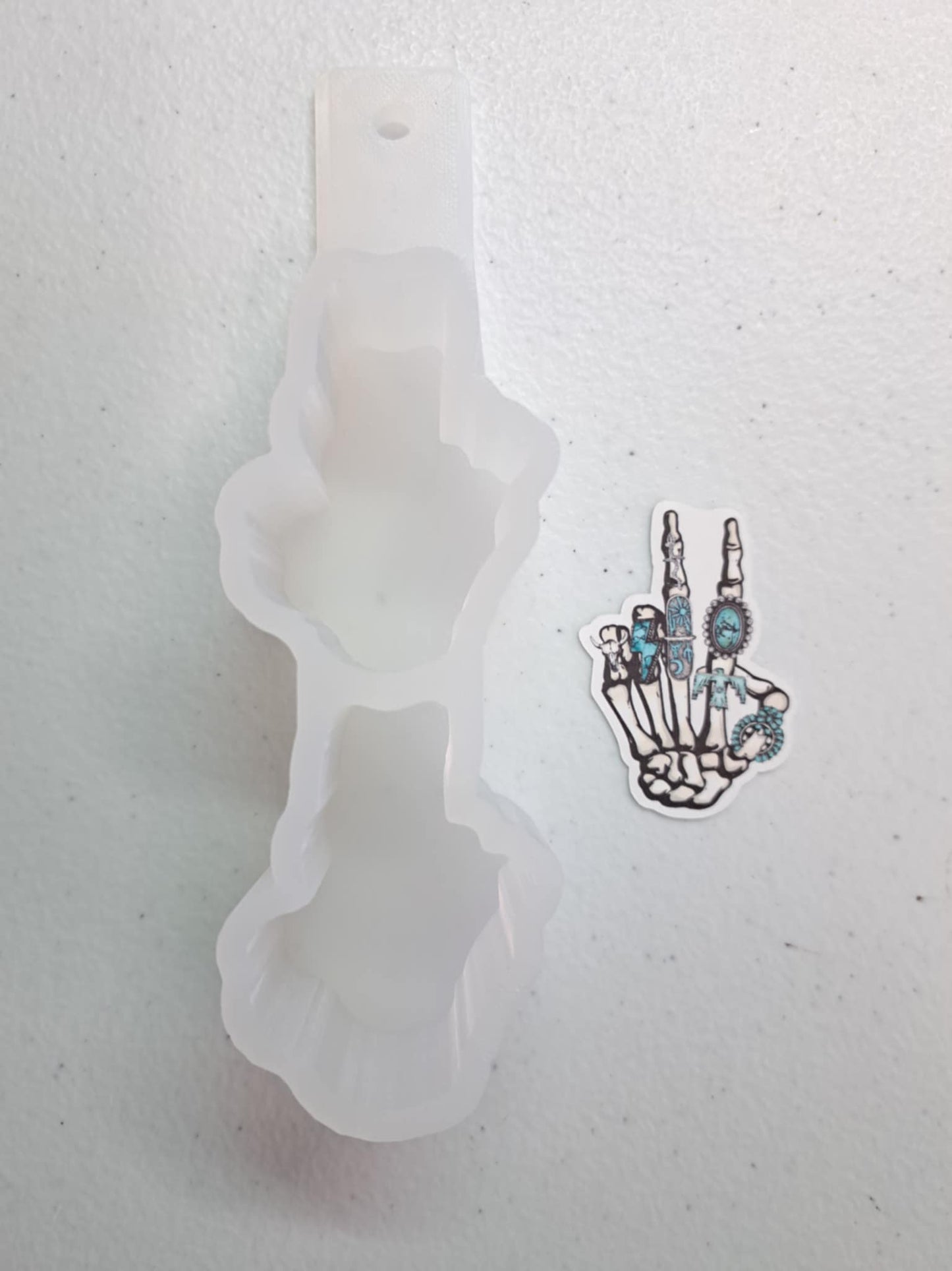 VENT CLIP SIZE: Skellie Peace Sign Concho Ring Turquoise Two Cavity Small Cardstock Silicone Mold, Aroma Bead Molds, Premium Cardstock