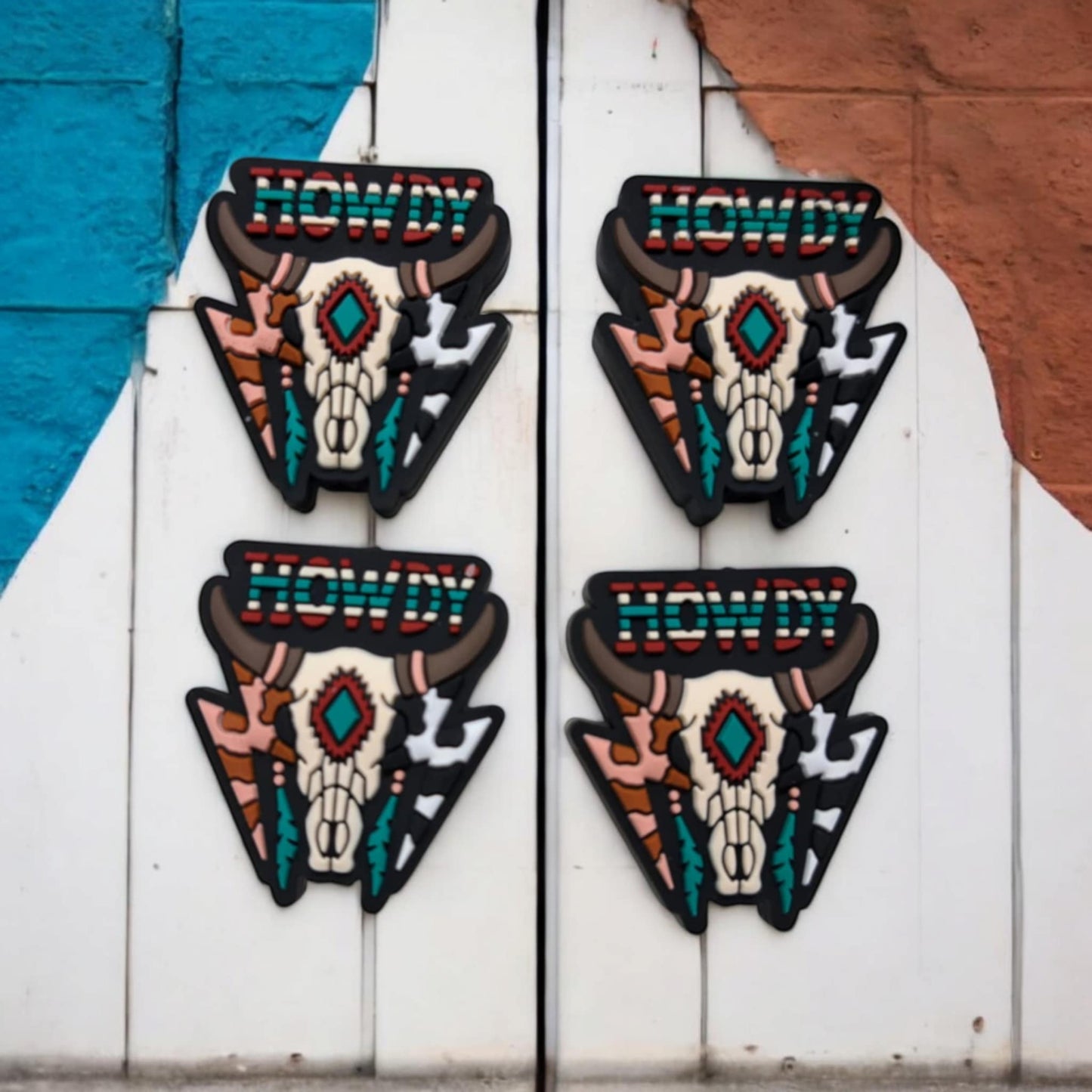 Howdy: Bull Skull with Lightning Bolts/Feathers Silicone Focal Bead