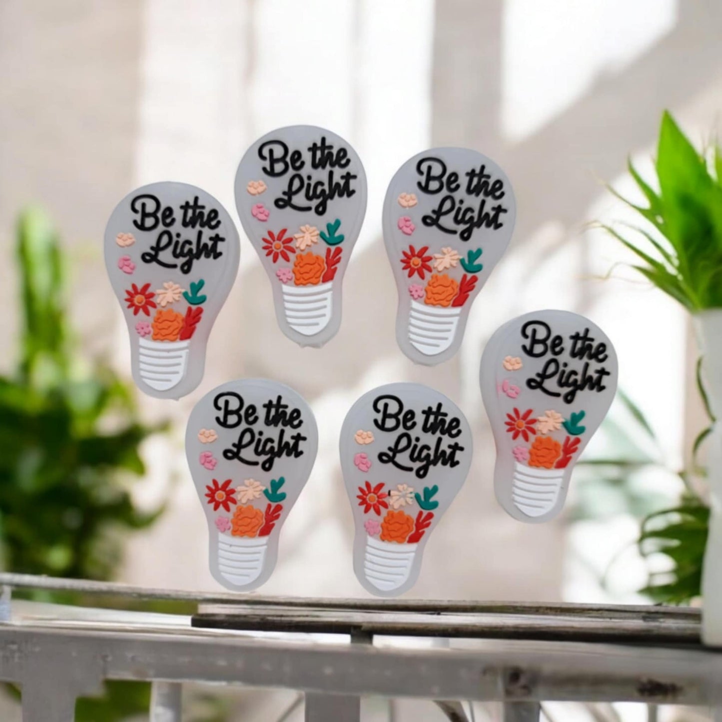 Lightbulb: Be the Light with Flowers Silicone Focal Bead - 1367