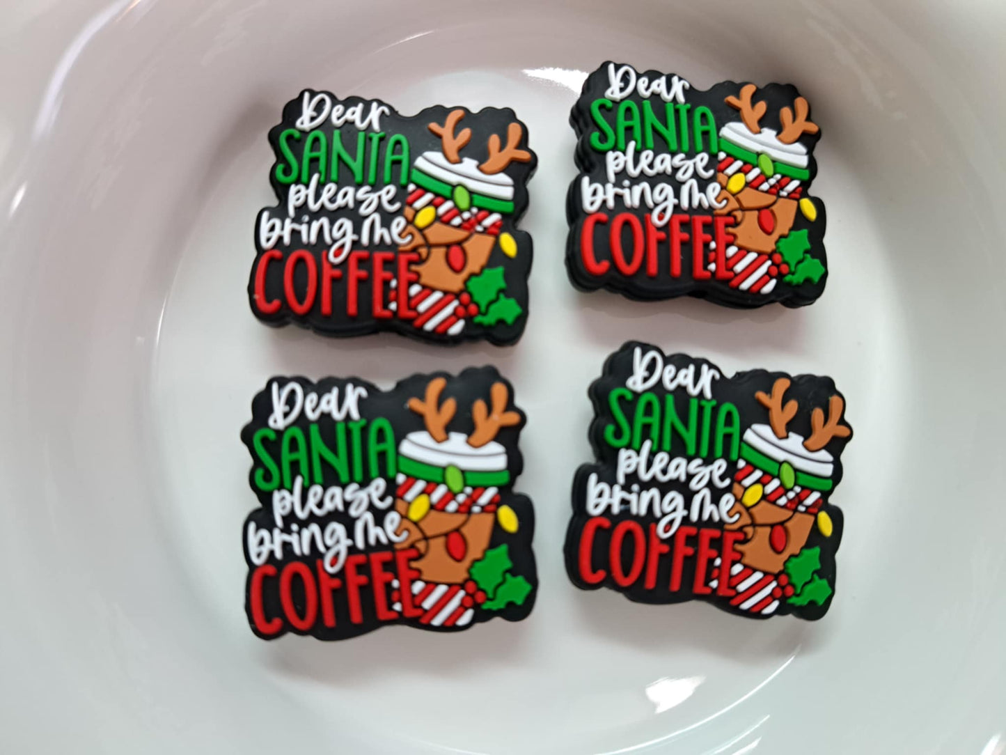 Dear Santa Please Bring Me Coffee Silicone Focal Bead