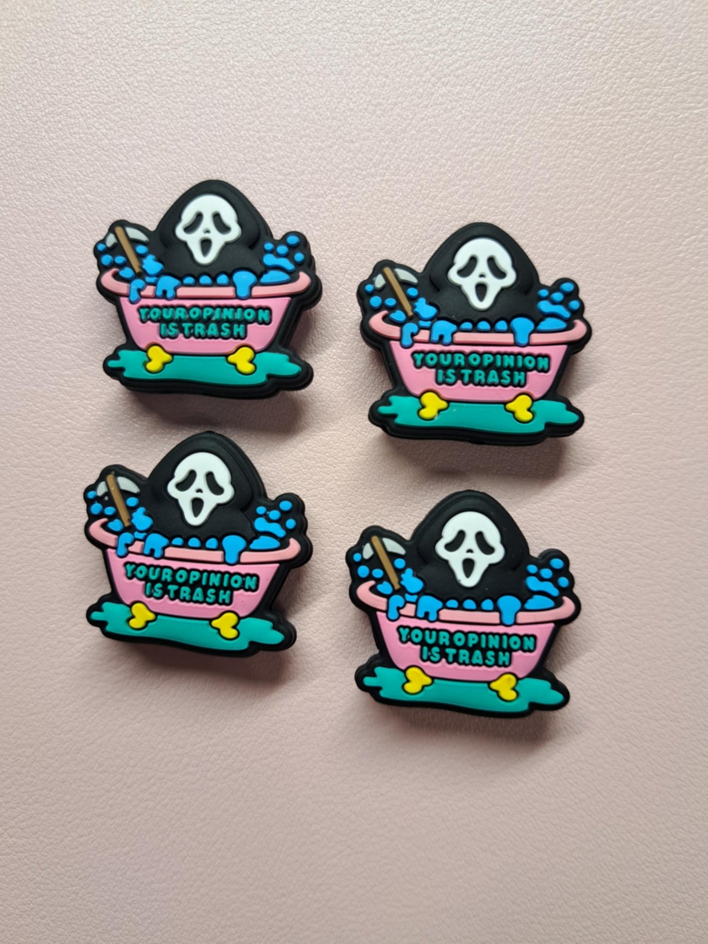 Ghostface in Pink Bathtub With Blue Bubbles Silicone Focal Bead