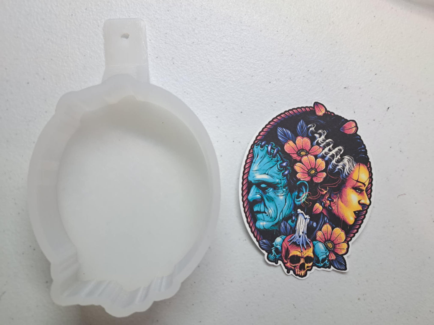 Frankenstein & Bride - Flowers with Skull Cardstock Silicone Mold, Aroma Bead Molds, Premium Cardstock