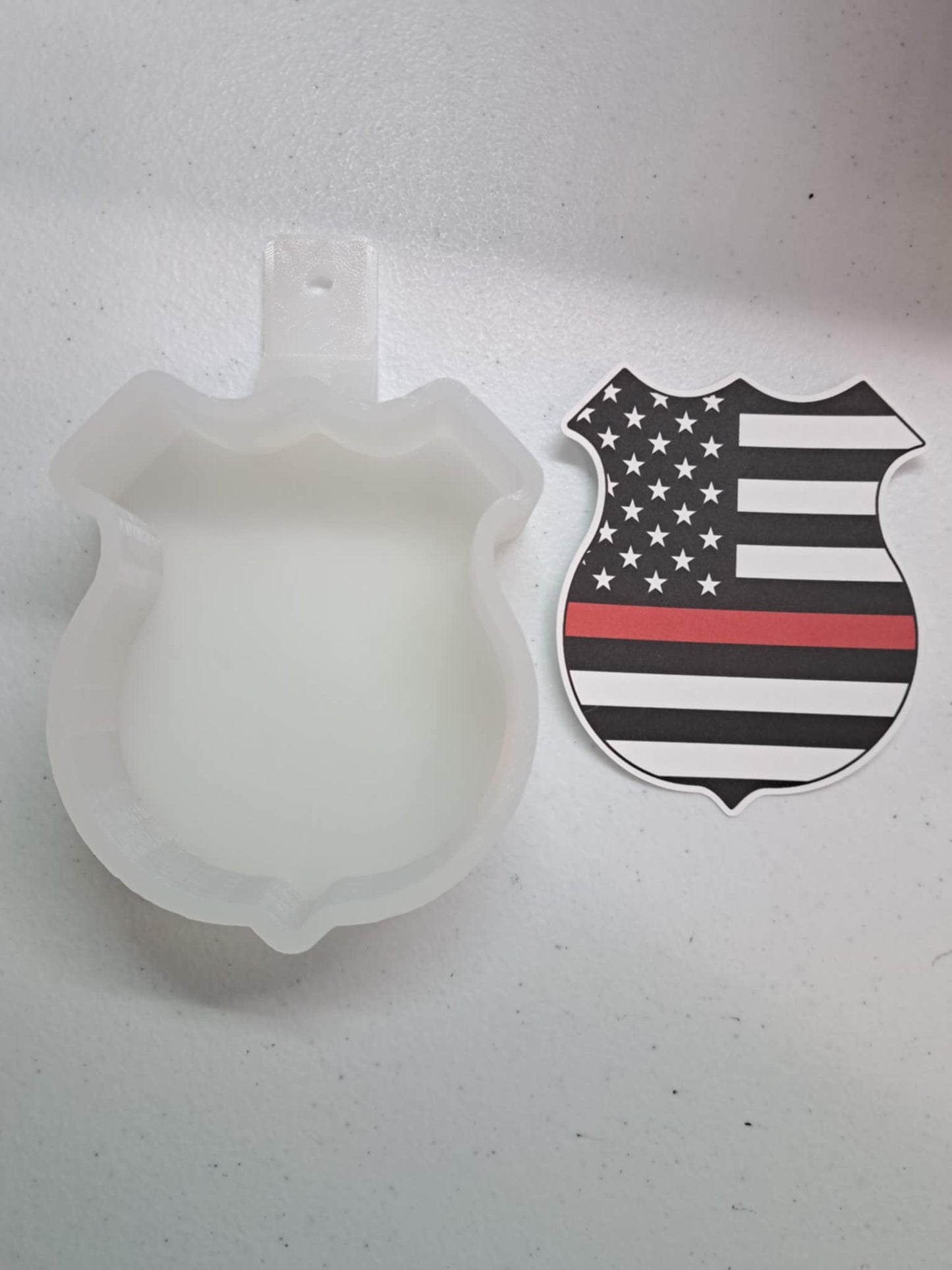 Police Badge/Shield with USA Flag-Blue, Gold, Gray Lines Cardstock Silicone Mold, Aroma Bead Molds, Premium Cardstock Images