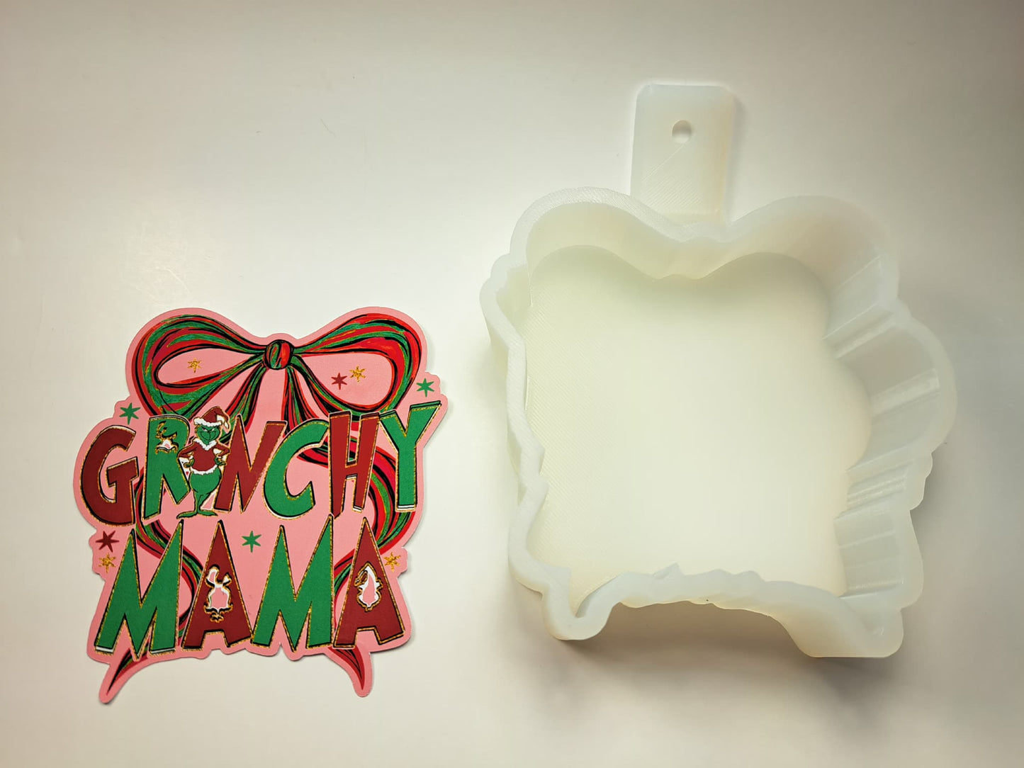 Grinchy Mama Coquette Bow Cardstock Silicone Mold, Aroma Bead Molds, Car Freshies, Premium Cardstock Images