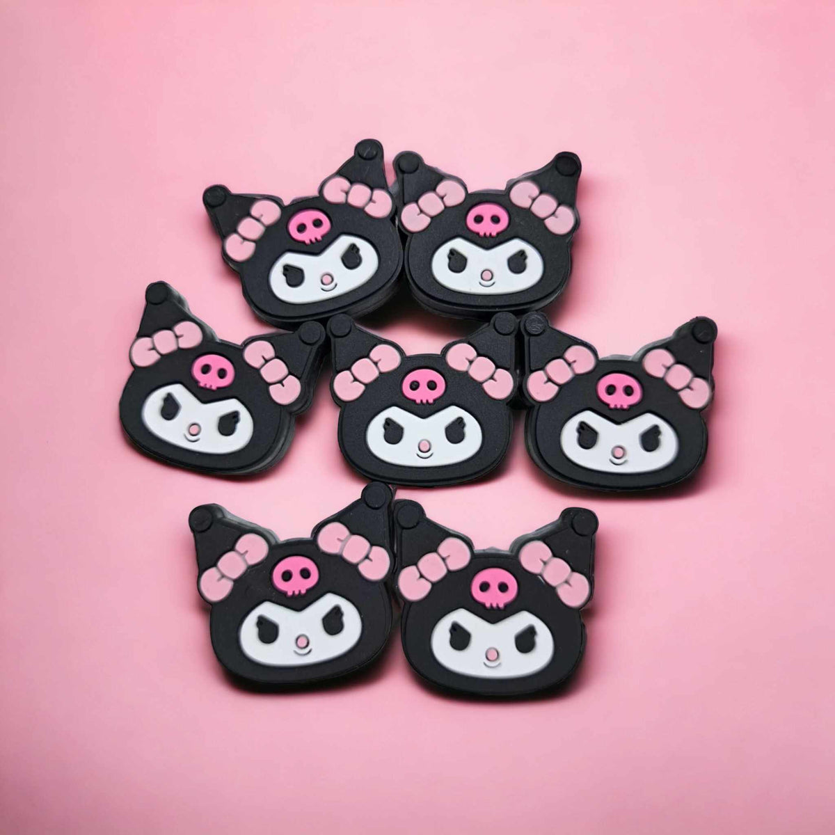 Kuromi with Pink Hair Bows Silicone Focal Bead - 0170