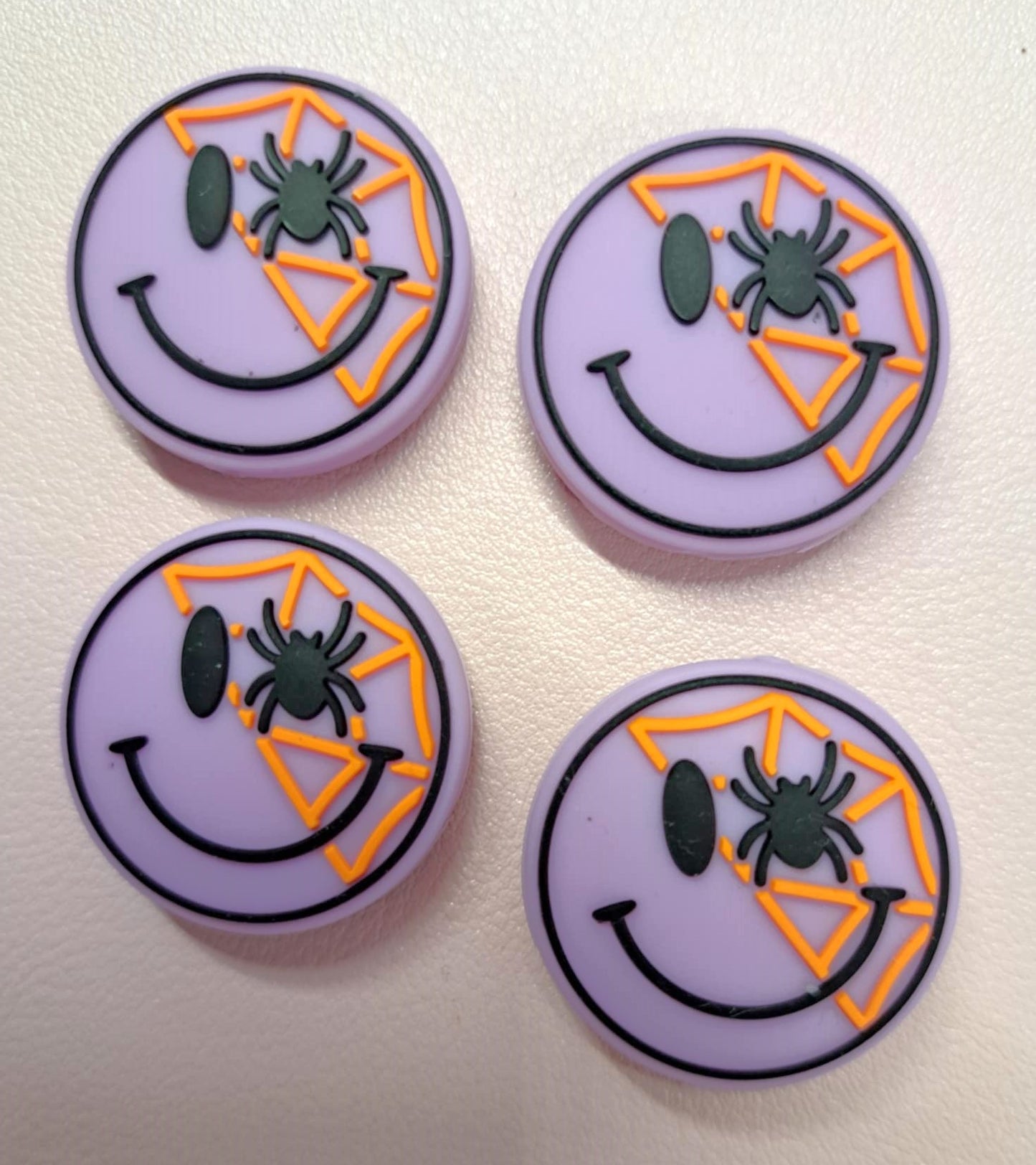 Smiley Face: Purple with Spider and Web Silicone Focal Bead