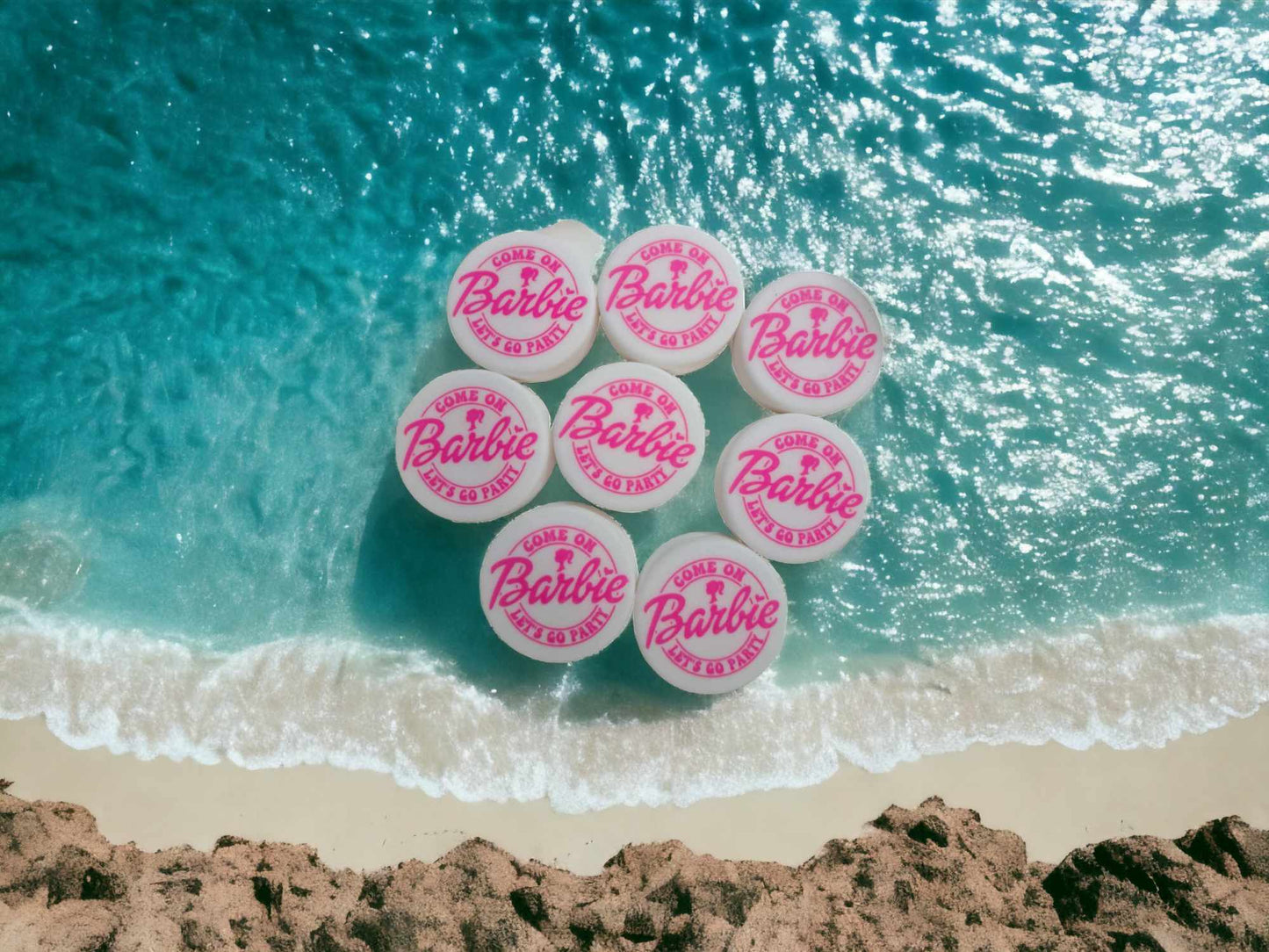 Come on Barbie Let's Go Party White/Pink Round Silicone Focal Bead - 0372