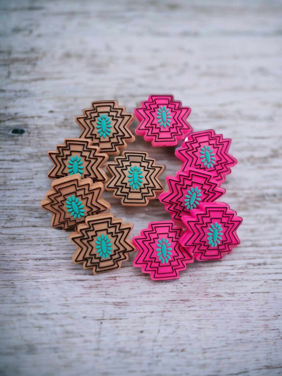 Western Turquoise - Style 2: Brown and Hot Pink Silicone Focal Bead - 0499