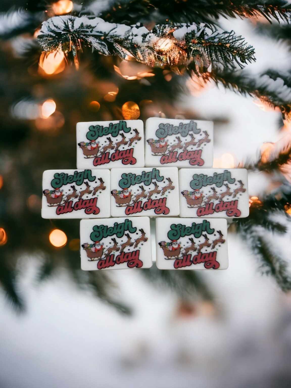 Sleigh all Day with Santa and Reindeer - Rectangle Silicone Focal Bead - 0520
