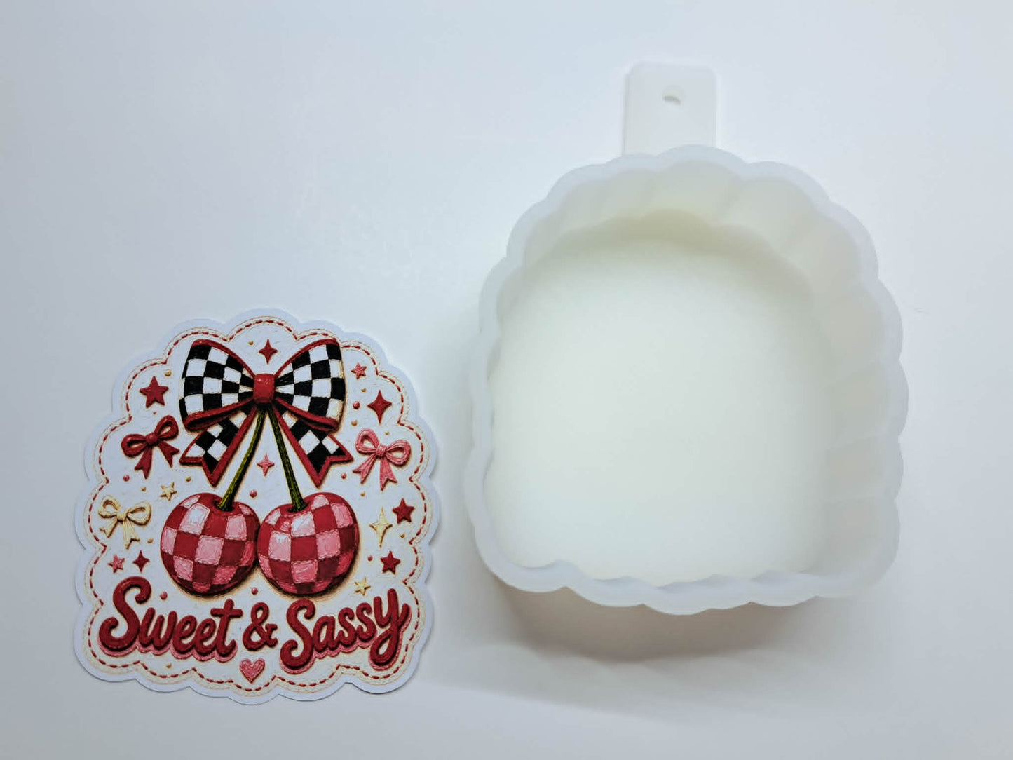 Sweet & Sassy Cherry Coquette Bow Cardstock Silicone Mold, Aroma Bead Molds, Premium Cardstock Images