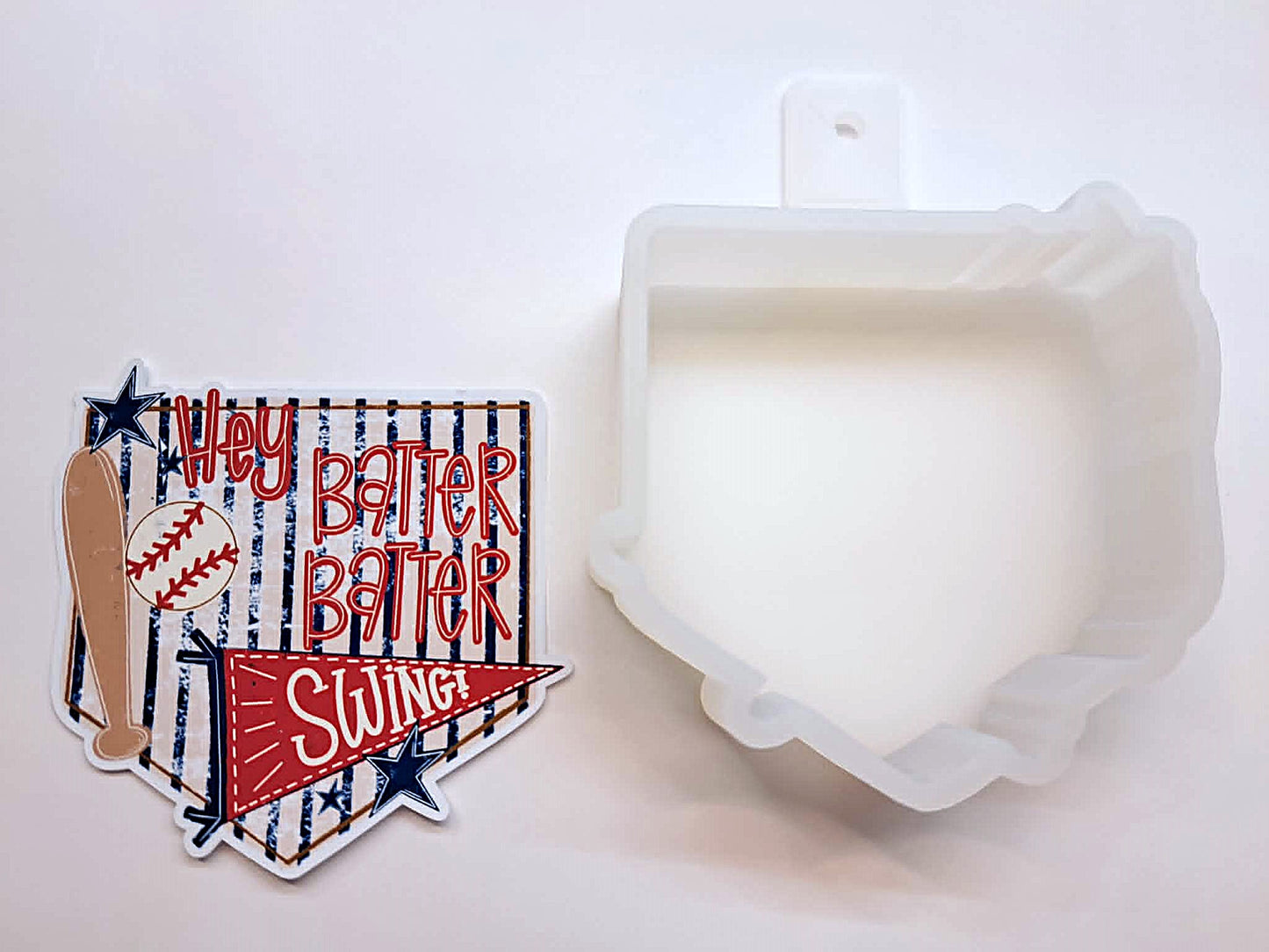Distressed Baseball/Softball Hey Batter Cardstock Silicone Mold, Aroma Bead Molds, Car Freshie Mold, Premium Cardstock Images