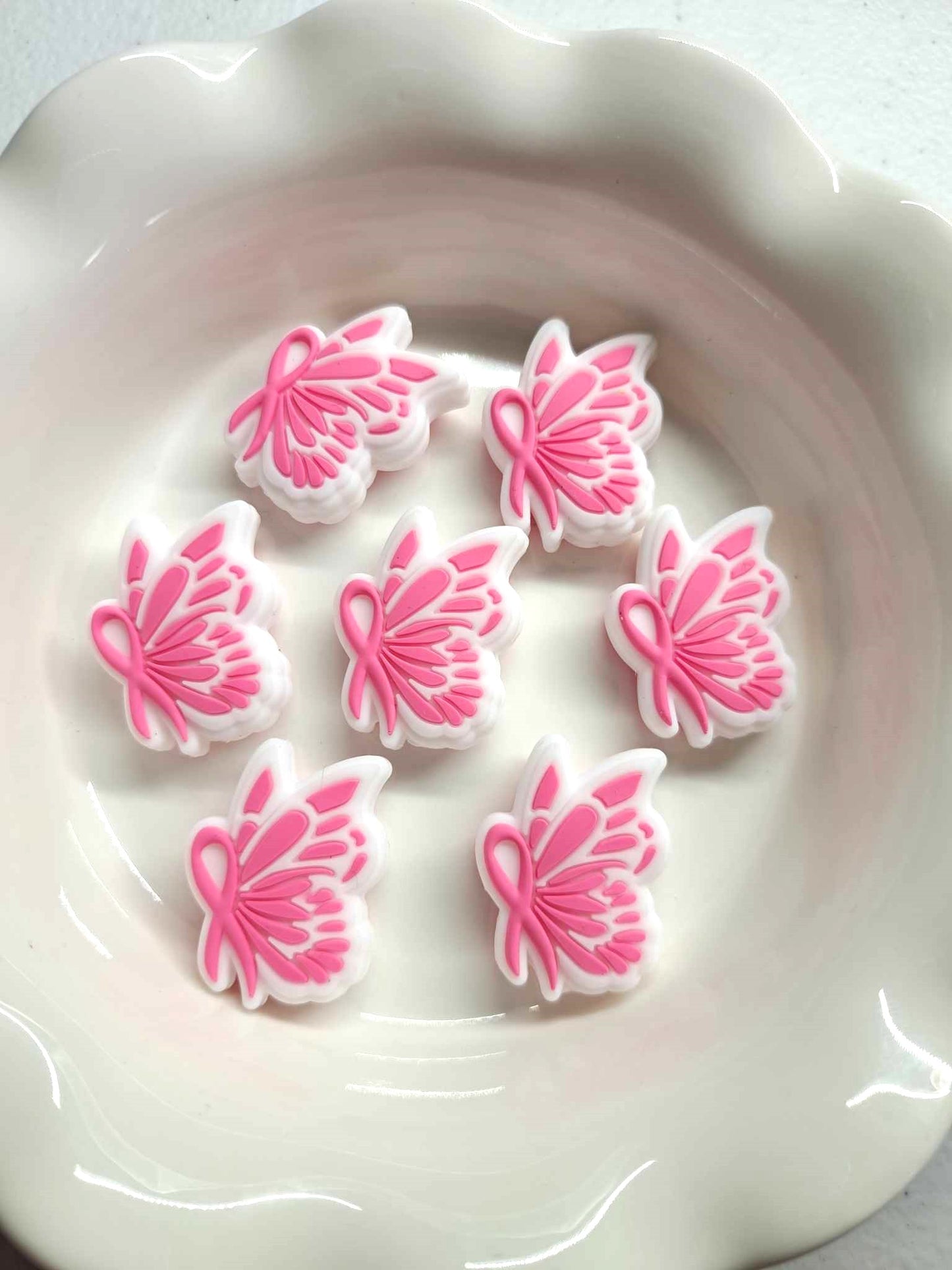 Butterfly with Pink Awareness Silicone Focal Bead - 0597