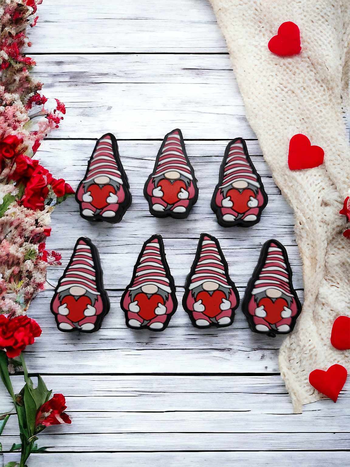 Gnome holding Red Heart Full Body Silicone Focal Bead - 0608