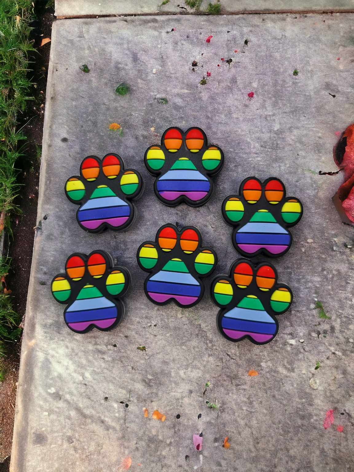 Paw Print Rainbow Silicone Focal Bead - 0642