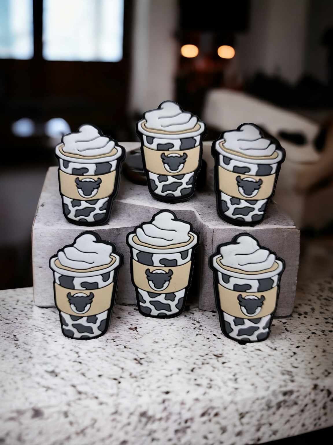 Western Coffee Drink with Cow Head/Pattern Whip Cream Silicone Focal Bead - 0613