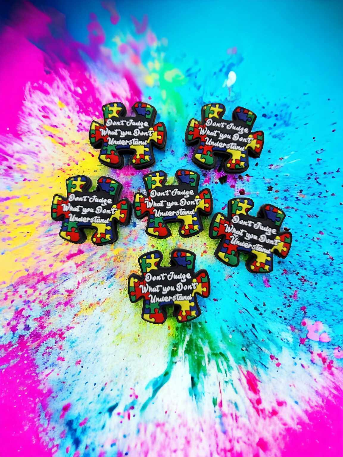 Autism Awareness Puzzle Piece: Don't Judge what you don't understand Silicone Focal Bead - 0643