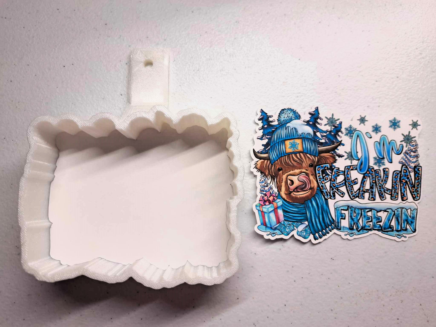 Highland Cow I'm Freakin Freezin Cardstock Silicone Mold, Aroma Bead Molds, Premium Cardstock Images, Car Freshies