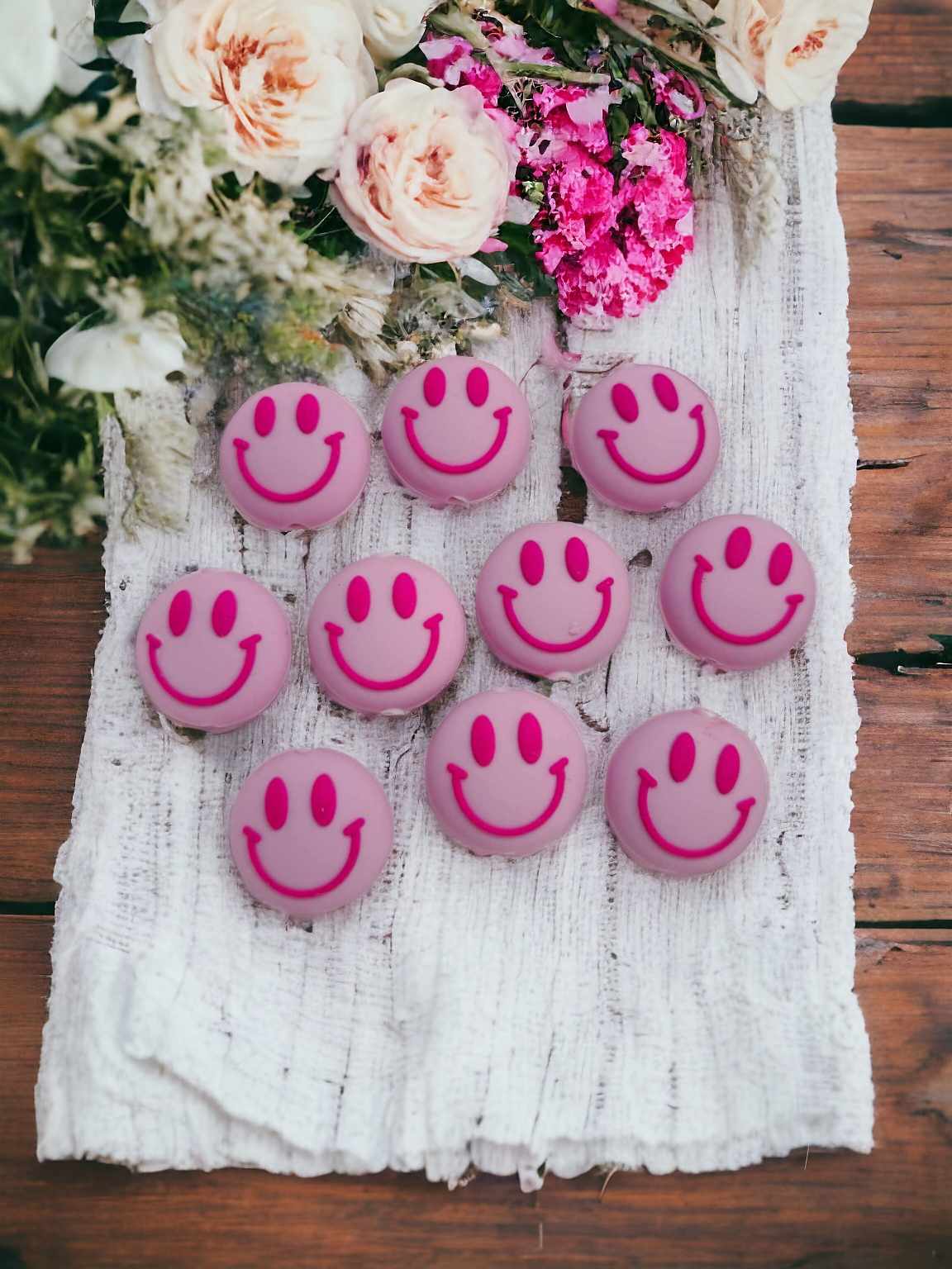 Pink Smiley Face Style 1 Silicone Focal Bead - 0650