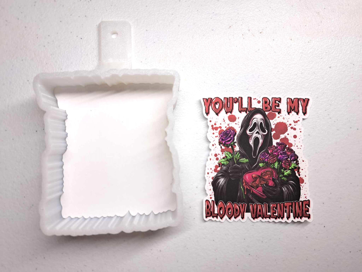 Ghostface: You'll be my Bloody Valentine with Roses Cardstock Silicone Mold, Aroma Bead Molds, Premium Cardstock Images