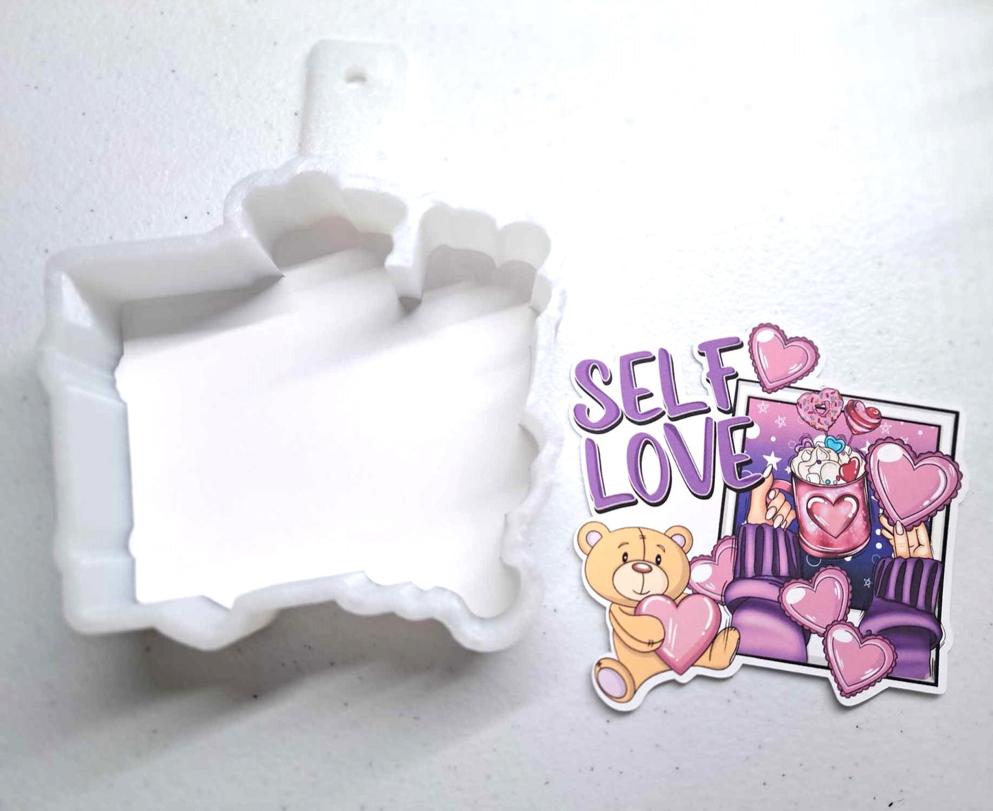 Self Love Valentine Teddy Bear Cardstock Silicone Mold, Aroma Bead Molds, Premium Cardstock