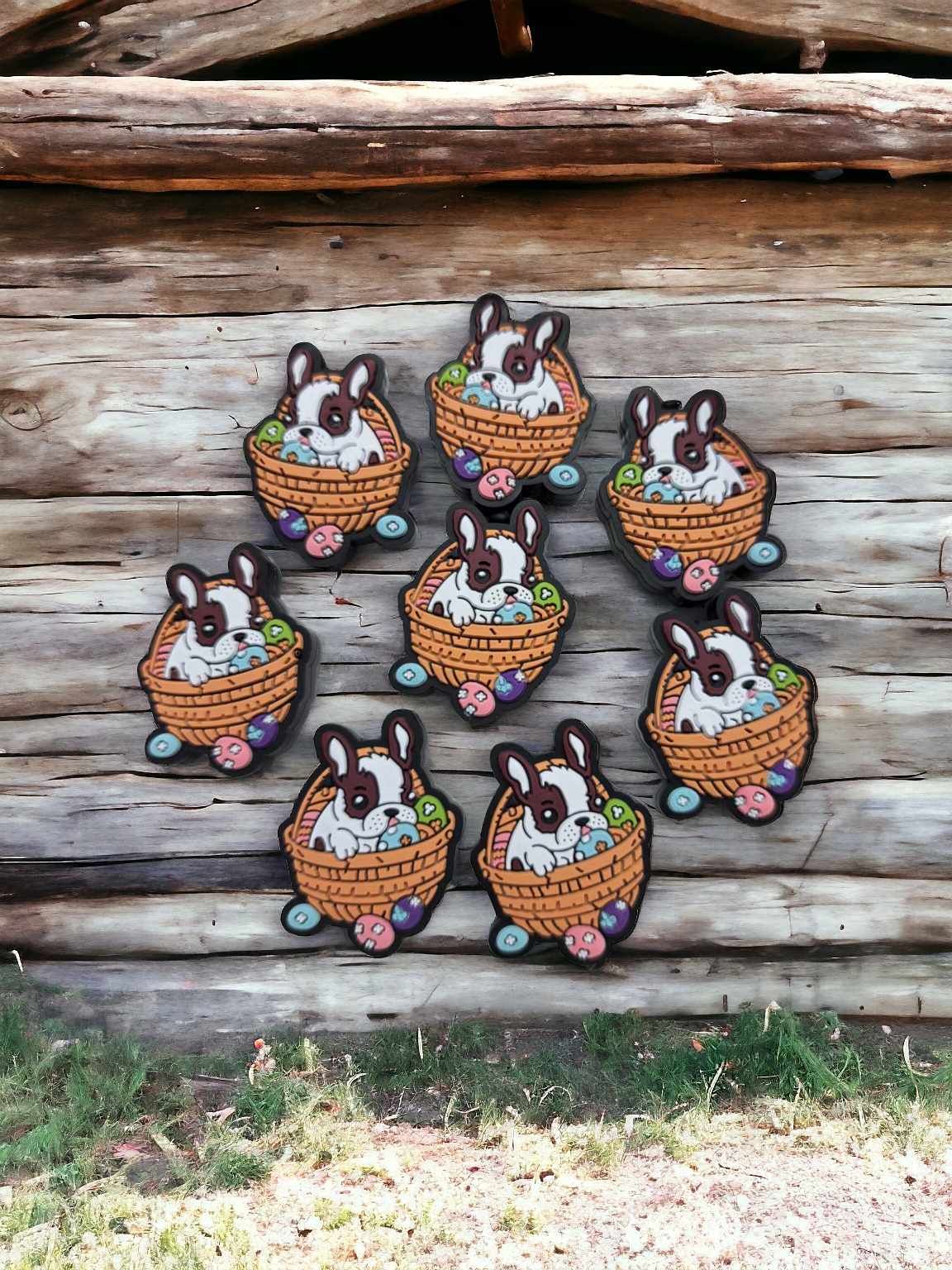 Easter Basket with Dog and Eggs Silicone Focal Bead - 0636
