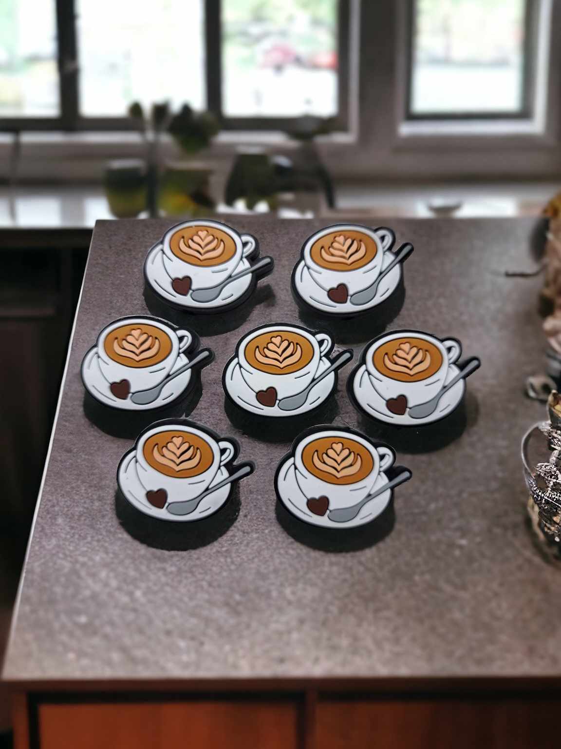 White Coffee Cup on Plate with Spoon Silicone Focal Bead - 0692