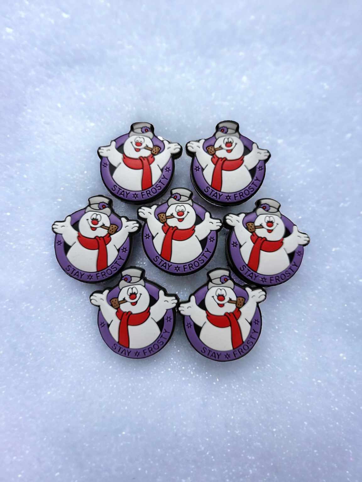 Stay Frosty: Frosty Snowman Upper Body Pipe/Scarf with Purple Silicone Focal Bead - 0681