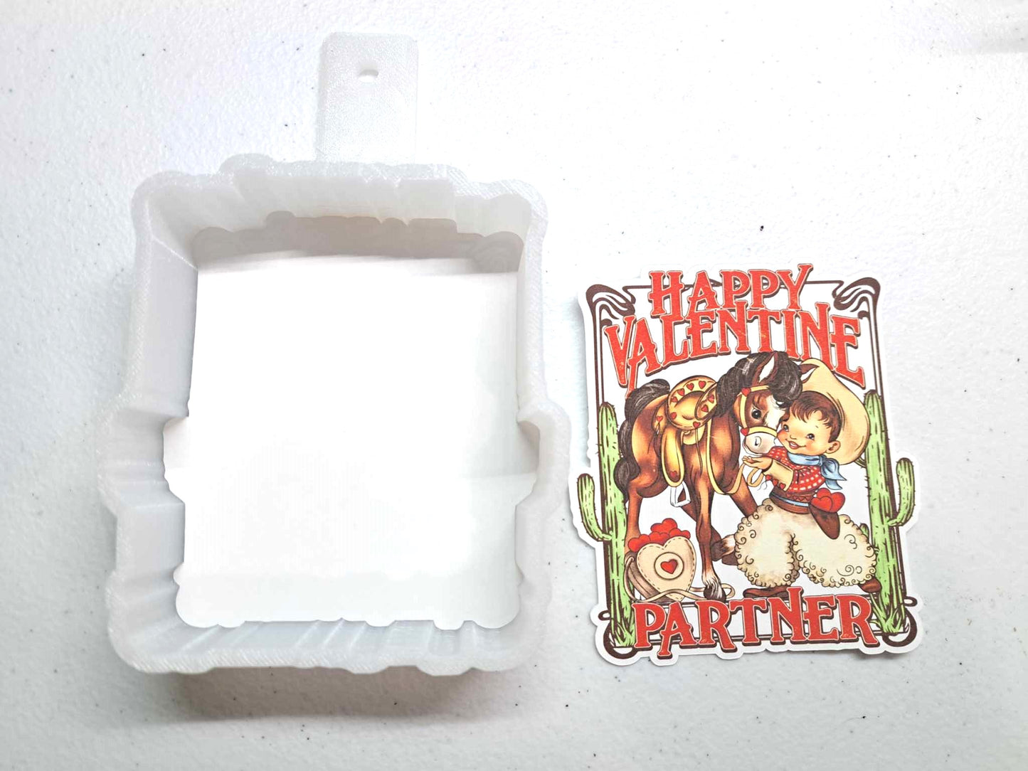 Happy Valentine Partner Western Vintage with Boy, Horse, and Cactus Cardstock Silicone Mold, Aroma Bead Molds, Premium Cardstock