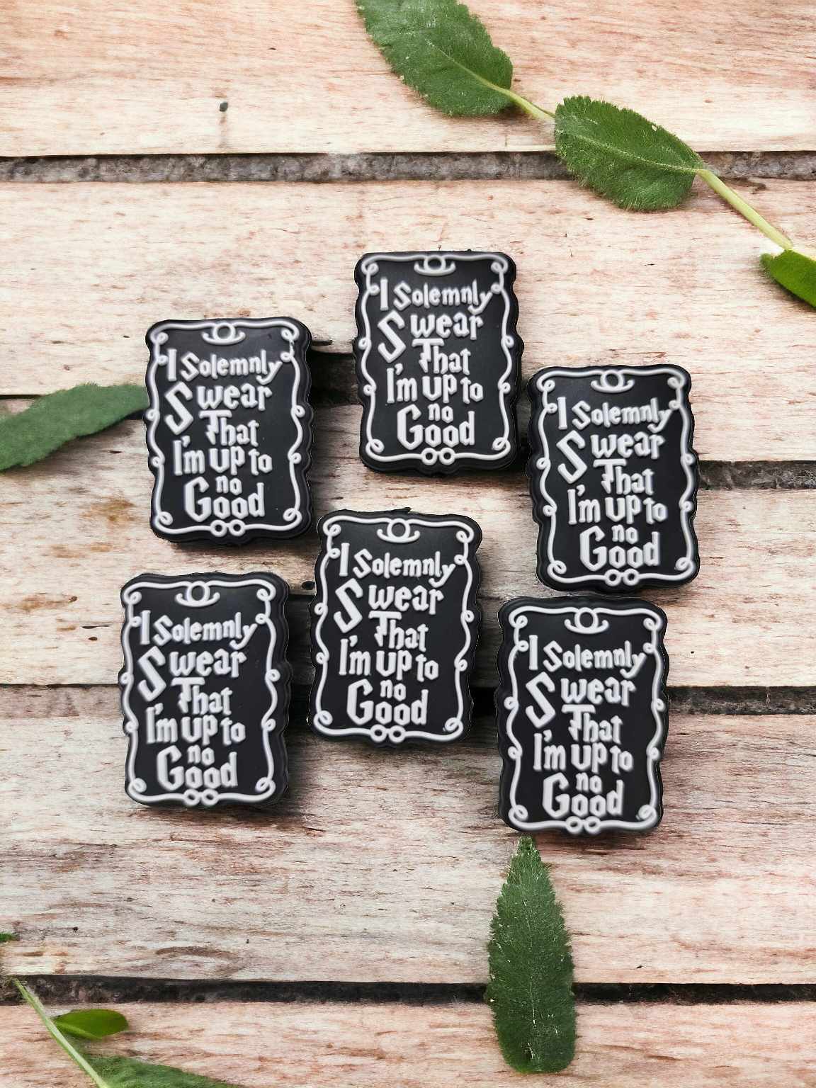 I Solemnly Swear That I'm Up to No Good Black Rectangle Silicone Focal Bead - 0736