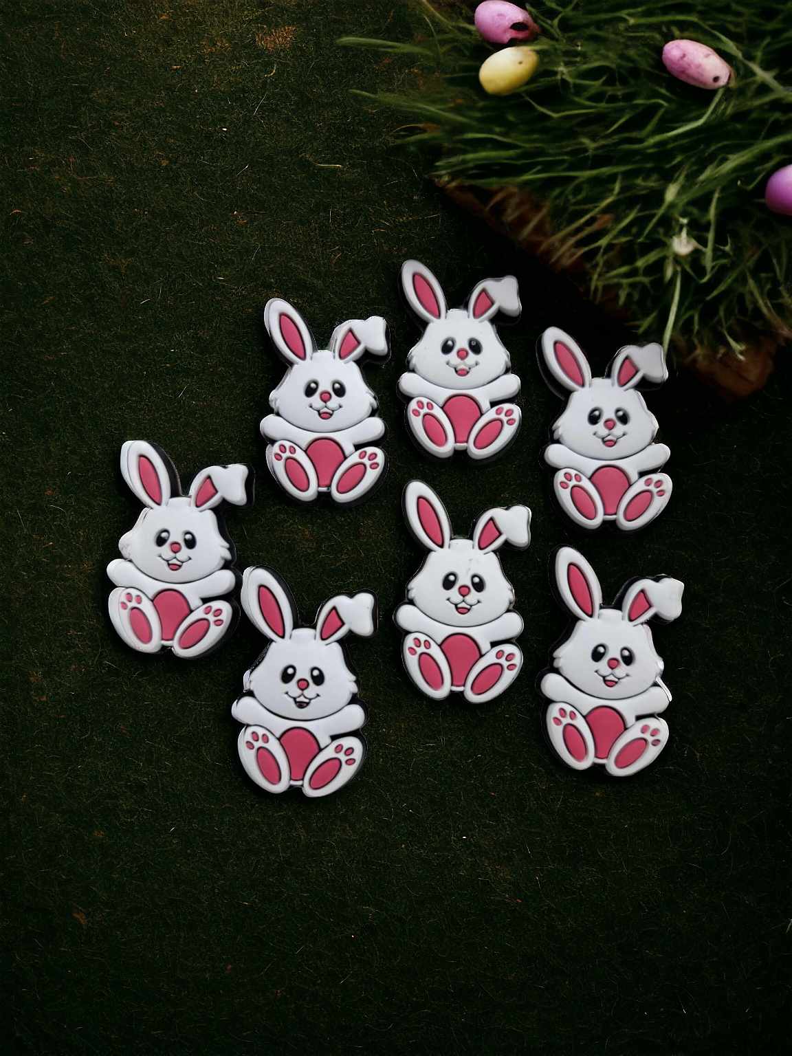 White Bunny Sitting with Pink Silicone Focal Bead - 0664