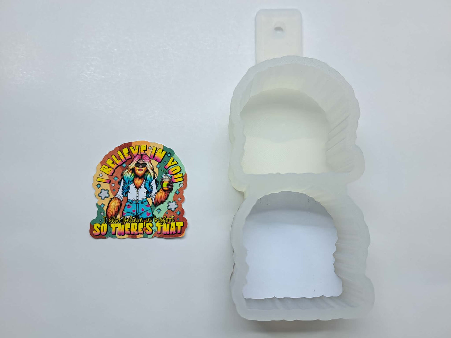 VENT CLIP: I Believe In You Cute Bigfoot Two Cavity Small Vent Clip Size Cardstock Silicone Mold, Aroma Bead Molds, Premium Cardstock Images