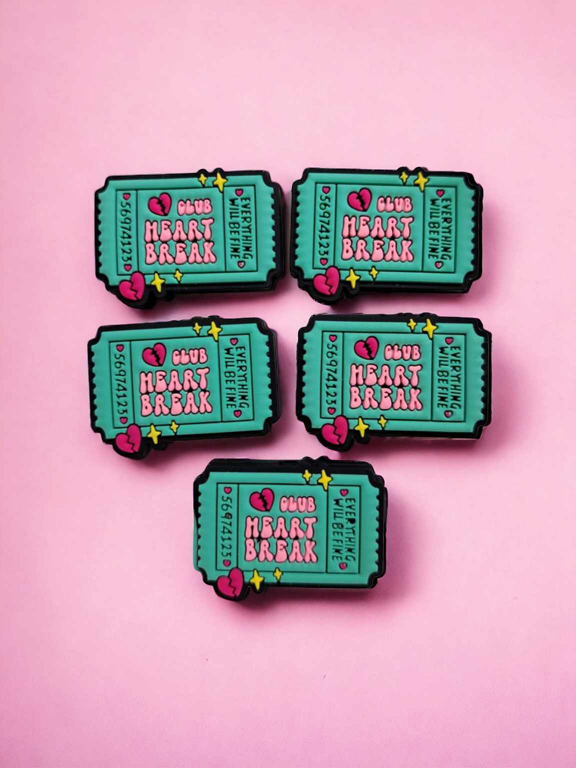 Heart Breaker Club Green Ticket Silicone Focal Bead - 0750