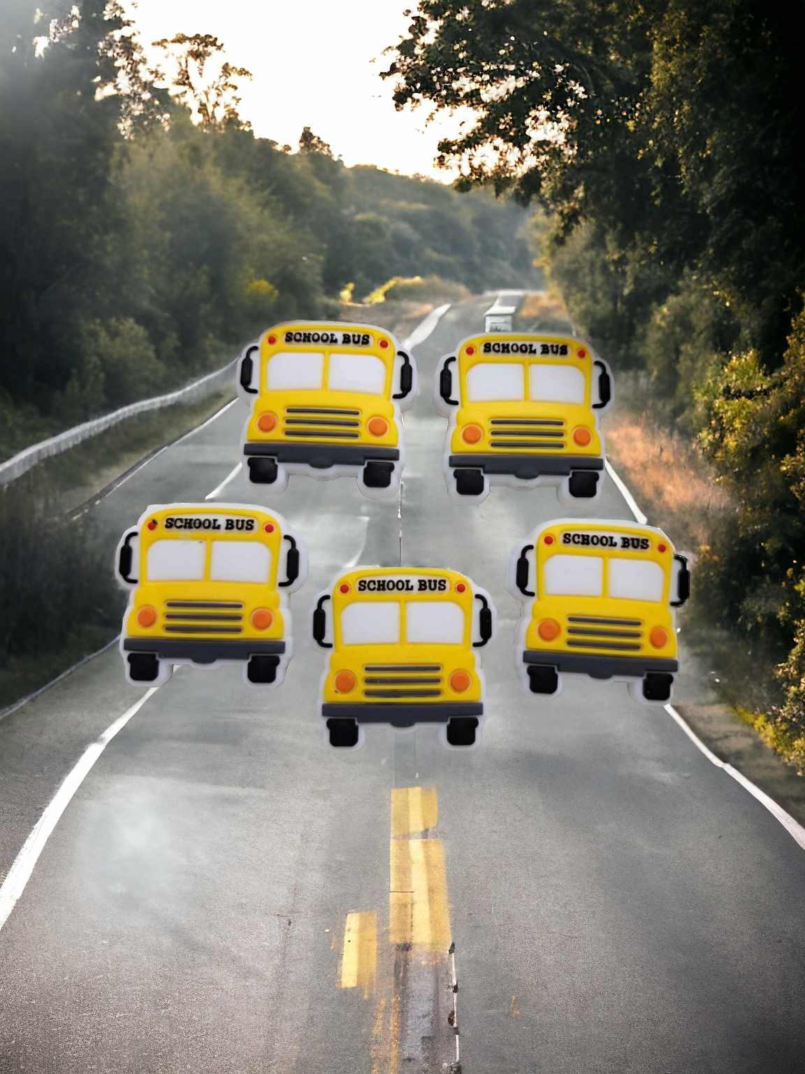 Yellow School Bus Front: Style 1 Silicone Focal Bead - 0677