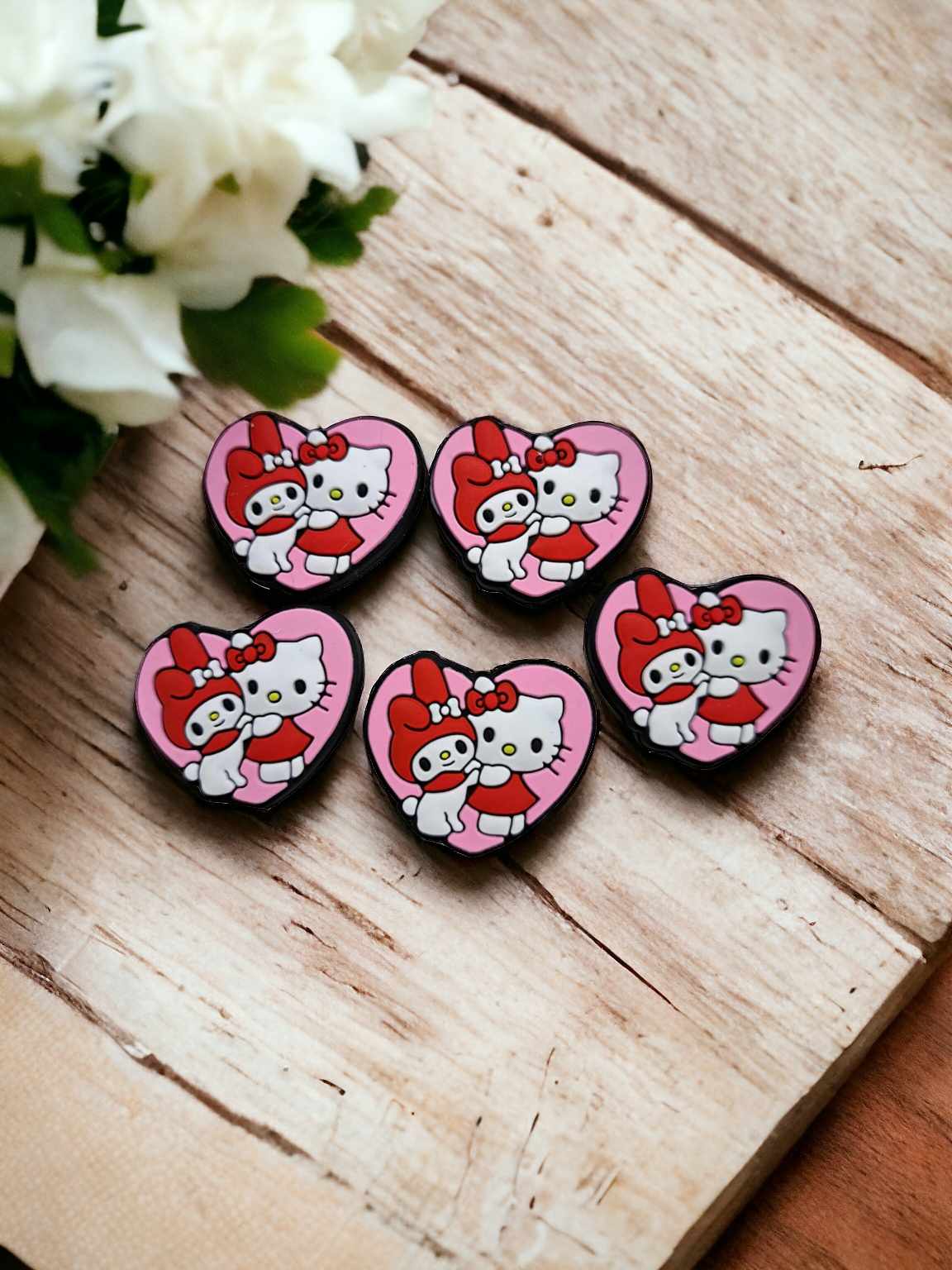 Hello Kitty & Melody: Pink Heart Silicone Focal Bead - 0753