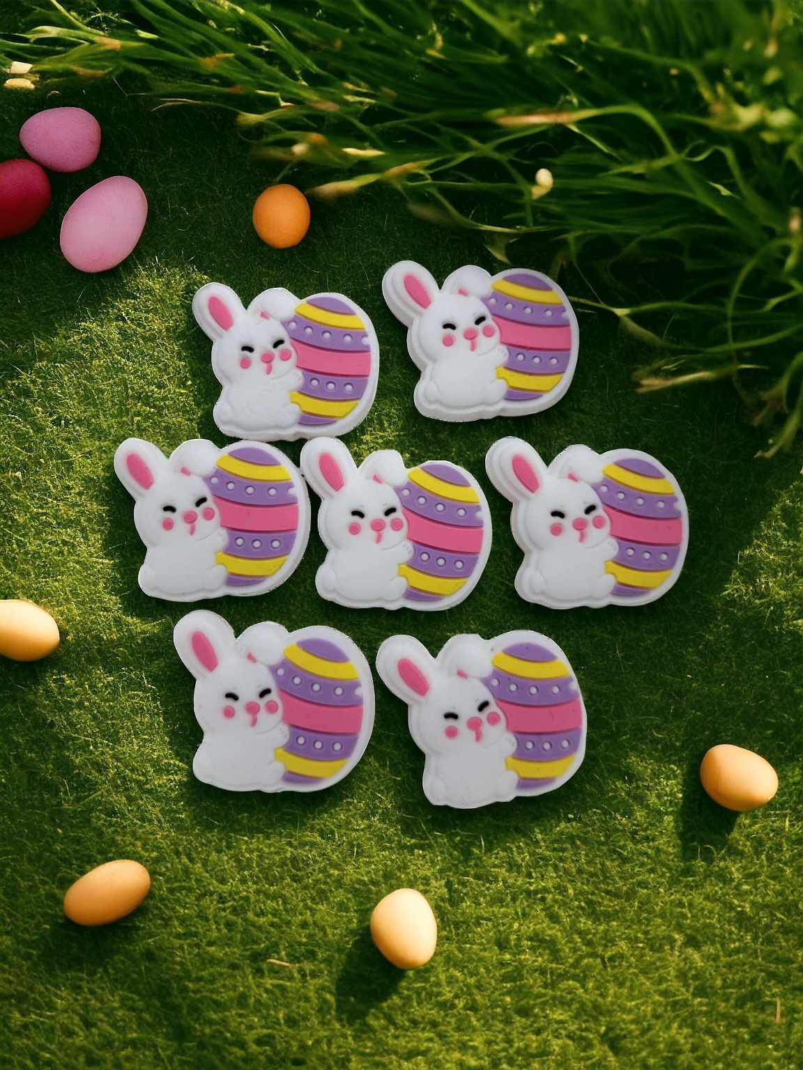 White Bunny Holding Purple/Pink Easter Egg Silicone Focal Bead - 0665