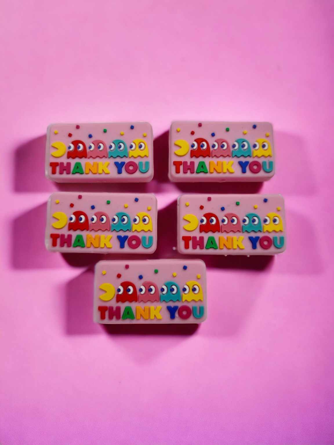 Pink Pac-Man Thank You Silicone Focal Bead - 0740