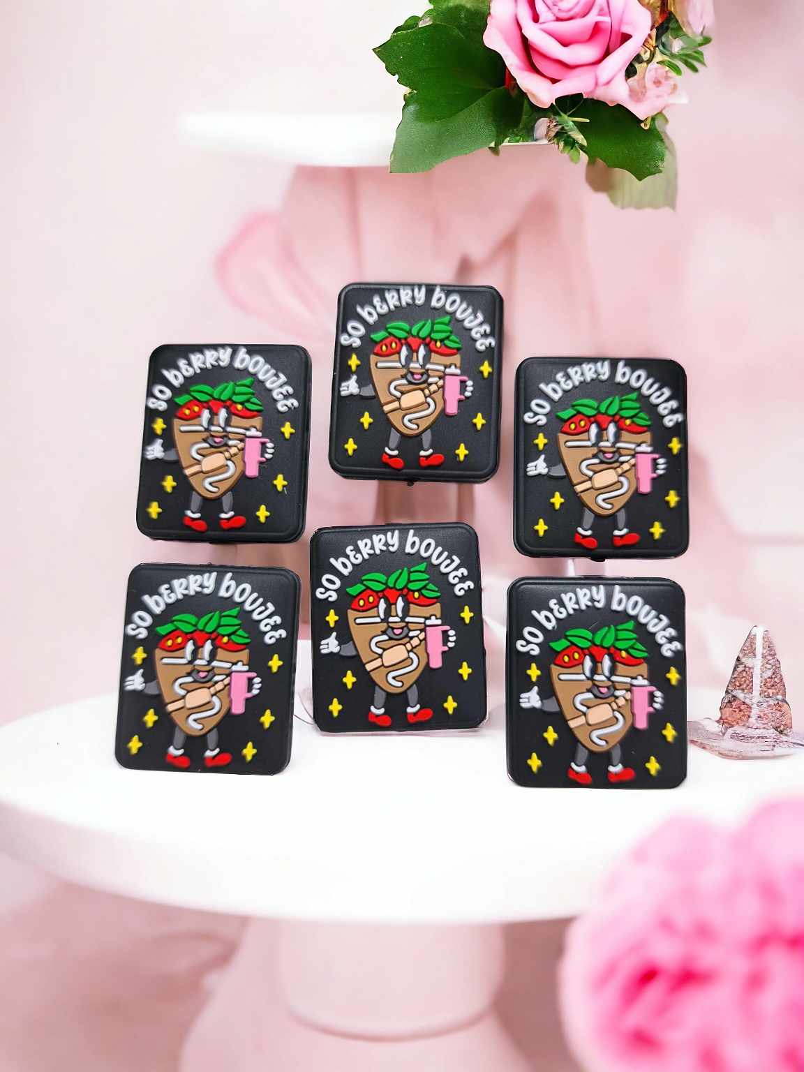 So Berry Boujee: Chocolate Strawberry with Tumbler Cup - Style 1 Silicone Focal Bead - 0826